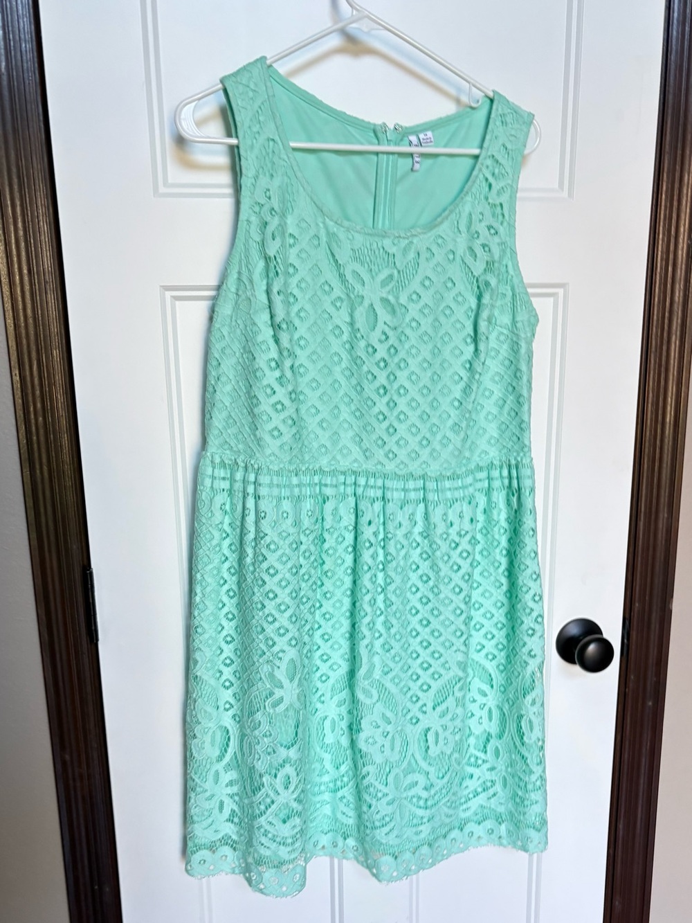 Elle Mint Green Lace Crochet Overlay A-Line Dress Sleeveless Back Zip Size 14